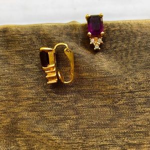 Non pierced amethyst and diamond look earrings